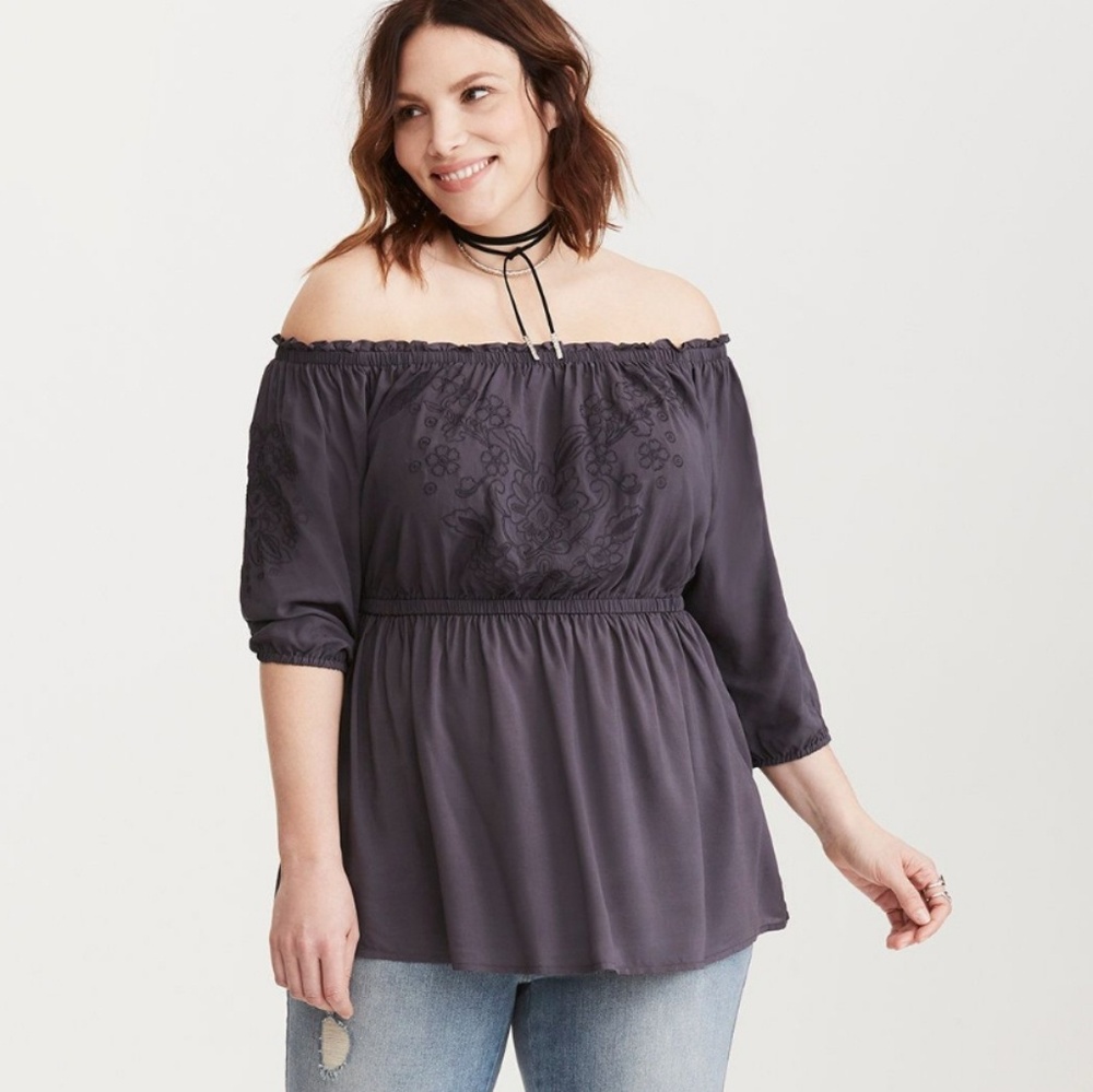 Torrid 3x Embroidered Off Shoulder Shirt